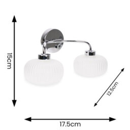 Valuelights Amaia Pair Of Polished Chrome Ip44 2 Way Frosted Glass Wall Lights And Led Bulbs - thumbnail 8