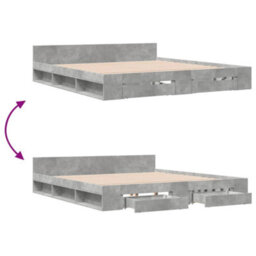 Berkfield Bed Frame With Drawers Without Mattress Concrete Grey 180X200 Cm Super King - thumbnail 7