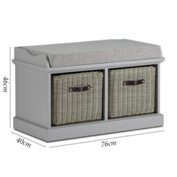 Statement Furniture Tetbury Bench With 2 Grey Faux Rattan Baskets And Grey Cushion- Dove Grey - thumbnail 2