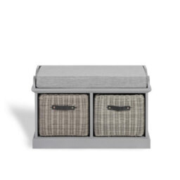 Statement Furniture Tetbury Bench With 2 Grey Faux Rattan Baskets And Grey Cushion- Dove Grey - thumbnail 5