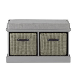 Statement Furniture Tetbury Bench With 2 Grey Faux Rattan Baskets And Grey Cushion- Dove Grey - thumbnail 3