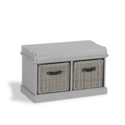 Statement Furniture Tetbury Bench With 2 Grey Faux Rattan Baskets And Grey Cushion- Dove Grey - thumbnail 4