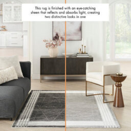 Charcoal Silver Abstract Bordered Chequered Easy To Clean Rug For Bedroom & Living Room-160Cm X 221Cm - thumbnail 3