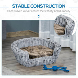 Pawhut Elevated Dog Cat Sofa Pet Basket Bed Wicker Willow Rattan W/cushion - thumbnail 4