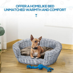 Pawhut Elevated Dog Cat Sofa Pet Basket Bed Wicker Willow Rattan W/cushion - thumbnail 7