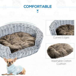 Pawhut Elevated Dog Cat Sofa Pet Basket Bed Wicker Willow Rattan W/cushion - thumbnail 6