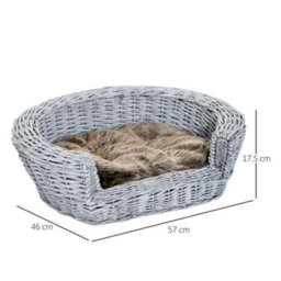 Pawhut Elevated Dog Cat Sofa Pet Basket Bed Wicker Willow Rattan W/cushion - thumbnail 3