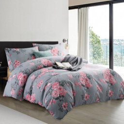 Ameha Printed Duvet Cover 3Piece Set With Matching Pillowcase Reversible Grey Bouquet Pattern Bedding Set Double (200X200Cm) - thumbnail 9