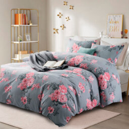 Ameha Printed Duvet Cover 3Piece Set With Matching Pillowcase Reversible Grey Bouquet Pattern Bedding Set Double (200X200Cm) - thumbnail 8