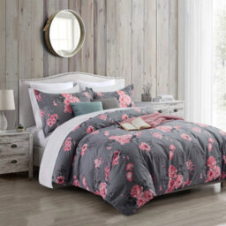 Ameha Printed Duvet Cover 3Piece Set With Matching Pillowcase Reversible Grey Bouquet Pattern Bedding Set Double (200X200Cm) - thumbnail 1