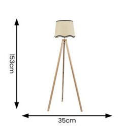 Valuelights Barbro Natural Tripod Floor Lamp With Black Trim Scallop Shade And Bulb - thumbnail 4