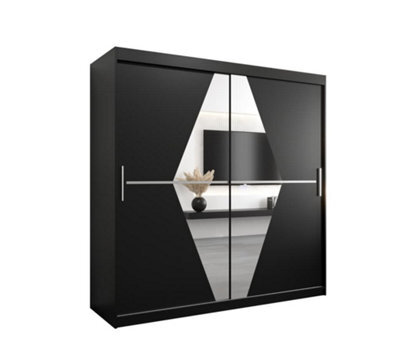 Arte Boliwia Contemporary 2 Mirrored Sliding Door Wardrobe 9 Shelves 2 Rails Black (H)2000mm (W)2000mm (D)620mm - image 1