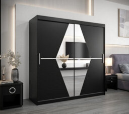 Arte Boliwia Contemporary 2 Mirrored Sliding Door Wardrobe 9 Shelves 2 Rails Black (H)2000mm (W)2000mm (D)620mm - thumbnail 2