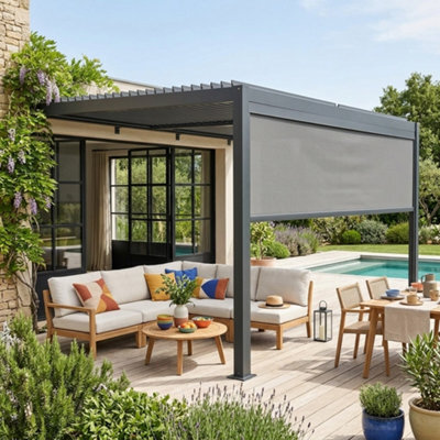 Sweeek - Lean To Pergola With Louvered Roof Aluminium 4 X 3M Palace With Blind 4M Anthracite - image 1