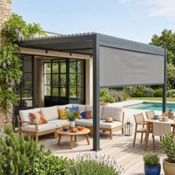 Sweeek - Lean To Pergola With Louvered Roof Aluminium 4 X 3M Palace With Blind 4M Anthracite - thumbnail 1