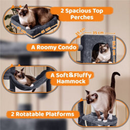 Yaheetech Dark Grey 150Cm Multilevel Cat Tower Large Cat Tree With Condo & Plush Perch & Scratching Post - thumbnail 4