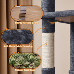 Yaheetech Dark Grey 150Cm Multilevel Cat Tower Large Cat Tree With Condo & Plush Perch & Scratching Post - thumbnail 5