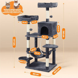 Yaheetech Dark Grey 150Cm Multilevel Cat Tower Large Cat Tree With Condo & Plush Perch & Scratching Post - thumbnail 3
