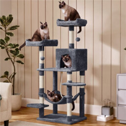 Yaheetech Dark Grey 150Cm Multilevel Cat Tower Large Cat Tree With Condo & Plush Perch & Scratching Post - thumbnail 1