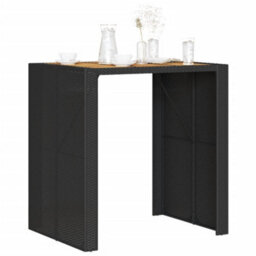 Berkfield Garden Bar Table With Acacia Wood Top Black 105X80X110 Cm Poly Rattan - thumbnail 4