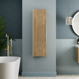 Affine 1200mm Wall Hung Tall Bathroom Storage Cabinet Cupboard Wood Effect Fluted - thumbnail 2