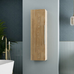 Affine 1200mm Wall Hung Tall Bathroom Storage Cabinet Cupboard Wood Effect Fluted - thumbnail 3