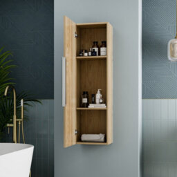 Affine 1200mm Wall Hung Tall Bathroom Storage Cabinet Cupboard Wood Effect Fluted - thumbnail 4