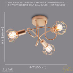 Happy Homewares Modern Champagne Gold Ceiling Light Fitting With Twisting Arms And Cage Shades - thumbnail 6
