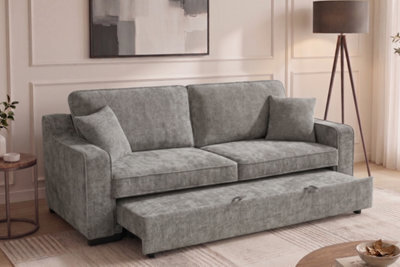 Convertible Grey 3 Seater Sofa Bed For Living Room Nathan - Plush Woven Chenille - Room Delivery - image 1