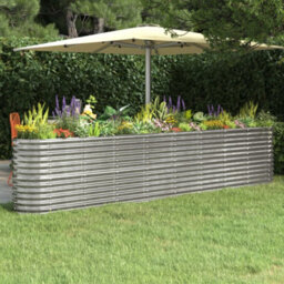 Berkfield Garden Planter Powder-Coated Steel 332X40X68 Cm Silver - thumbnail 1