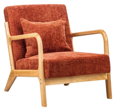 Nordlys Solid Wood And Terracotta Fabric Lounge Chair Countryside Style Living Room - image 1