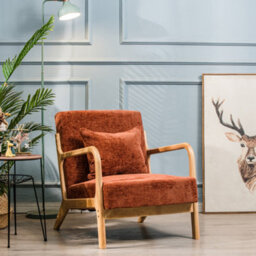 Nordlys Solid Wood And Terracotta Fabric Lounge Chair Countryside Style Living Room - thumbnail 3
