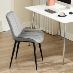 Longtoo Set Of 6 Dining Chairs With Velvet Upholstered Seat & Backrest,stable Metal Legs,modern Stripe Design,grey - thumbnail 6