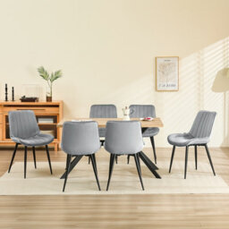 Longtoo Set Of 6 Dining Chairs With Velvet Upholstered Seat & Backrest,stable Metal Legs,modern Stripe Design,grey - thumbnail 8