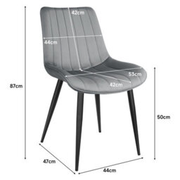 Longtoo Set Of 6 Dining Chairs With Velvet Upholstered Seat & Backrest,stable Metal Legs,modern Stripe Design,grey - thumbnail 2