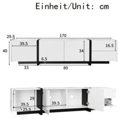 Btm Tv Cabinet, Low Panel, White High-Gloss Cabinet And Black Contrasting Table Legs, With Simple Cabinet Doors And Drawers. - thumbnail 6