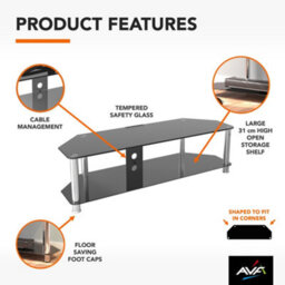 "Avf Classic 1.4M Glass Corner Tv Stand With Cable Management For Tvs Up To 65"" - Black & Chrome" - thumbnail 5