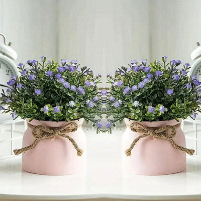 2 Pack Miniature Artificial Flowers With Decorative Pots - Gypsophila Green Plant Arrangement 20X18Cm For Home Decor - image 1