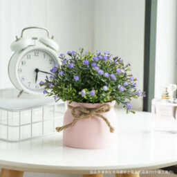 2 Pack Miniature Artificial Flowers With Decorative Pots - Gypsophila Green Plant Arrangement 20X18Cm For Home Decor - thumbnail 3