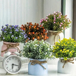 2 Pack Miniature Artificial Flowers With Decorative Pots - Gypsophila Green Plant Arrangement 20X18Cm For Home Decor - thumbnail 4