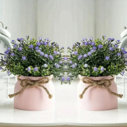 2 Pack Miniature Artificial Flowers With Decorative Pots - Gypsophila Green Plant Arrangement 20X18Cm For Home Decor - thumbnail 1