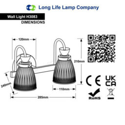 Long Life Lamps Company Modern Double Bathroom Wall Light Chrome Ip44 Frosted Glass H3083 With G9 Led 5W Warm White - thumbnail 2