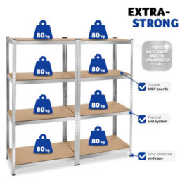 Tectake Garage Shelving - Heavy-Duty Galvanised Steel Frame, Height-Adjustable Shelves - 160 X 40 X 160 Cm - 640 Kg - Silver - thumbnail 4