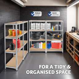 Tectake Garage Shelving - Heavy-Duty Galvanised Steel Frame, Height-Adjustable Shelves - 160 X 40 X 160 Cm - 640 Kg - Silver - thumbnail 7