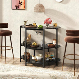 Corner Bar Table W/wine Glasses Holder Black Bar Unit For Liquor 3 Tier - thumbnail 6
