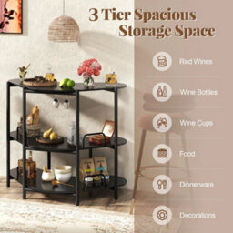 Corner Bar Table W/wine Glasses Holder Black Bar Unit For Liquor 3 Tier - thumbnail 3