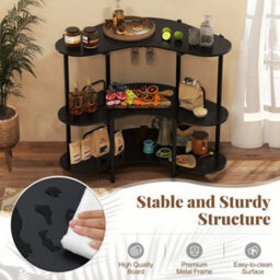Corner Bar Table W/wine Glasses Holder Black Bar Unit For Liquor 3 Tier - thumbnail 5
