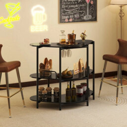 Corner Bar Table W/wine Glasses Holder Black Bar Unit For Liquor 3 Tier - thumbnail 1