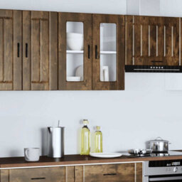 Berkfield Durable Kitchen Wall Cabinet With Glass Door Porto Smoked Oak - thumbnail 2
