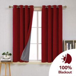 Deconovo Linen 100% Blackout Curtains With Coating Back Layer Thermal Eyelet Curtains For Living Room, 46 X 54 Inch, Red, 2 Panels - thumbnail 2
